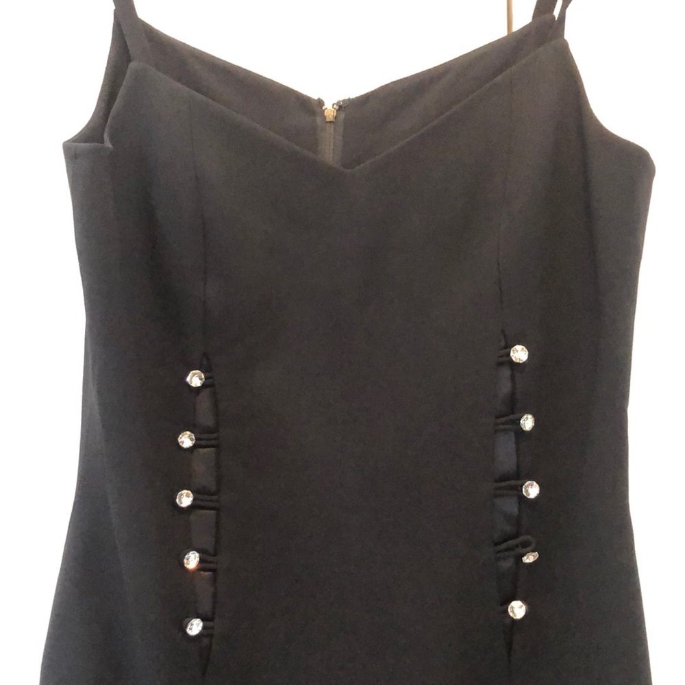 Sexy sleeveless Rimini cocktail dress black inverted tux satin with crystal